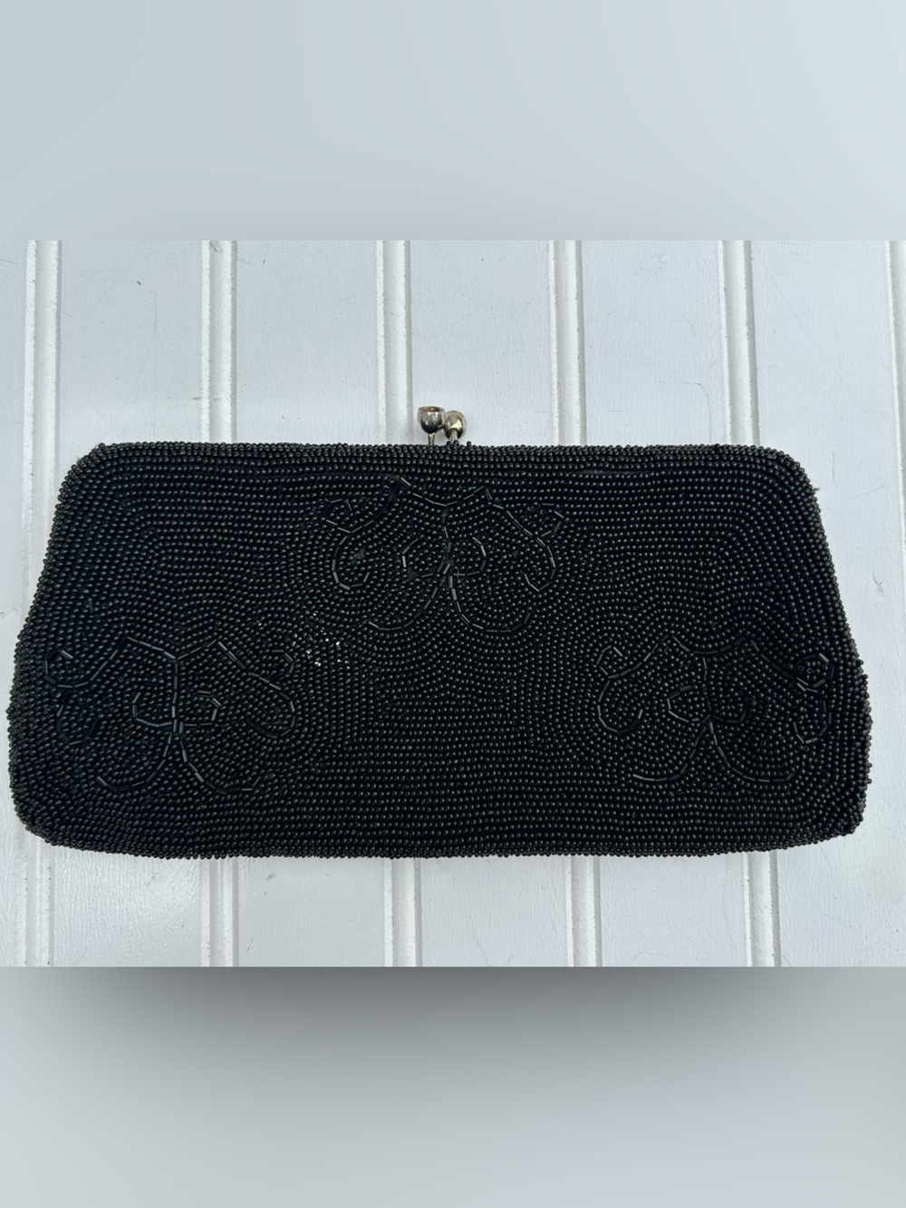 Vintage Purse Black Beaded Evening Clutch Handbag Sold As Is